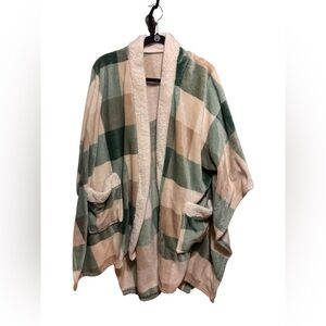 Plaid Open Front Poncho with Pockets